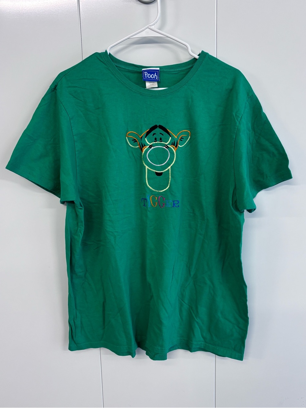VTG 90s Disney Winnie The Pooh Tigger Embroidered Green T-Shirt Size XL Made USA